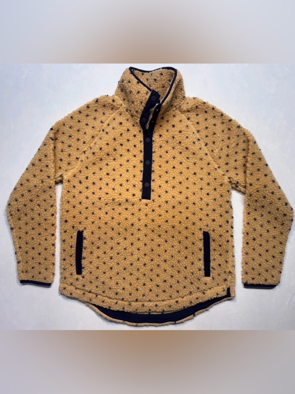 Vineyard Vines Tan Sherpa Zip Pullover with Black Trim